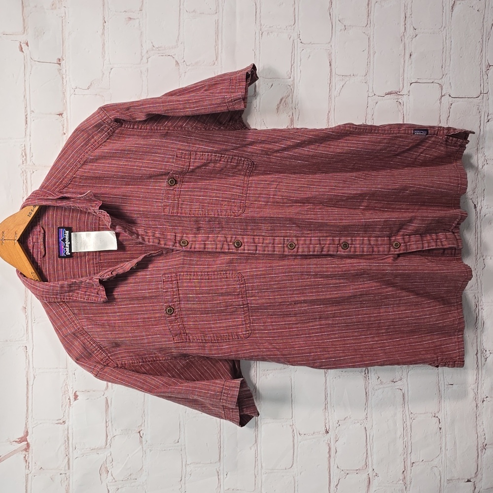 Patagonia Red Short Sleeve Organic Cotton Wood Button Down Plaid Shirt Mens  L
